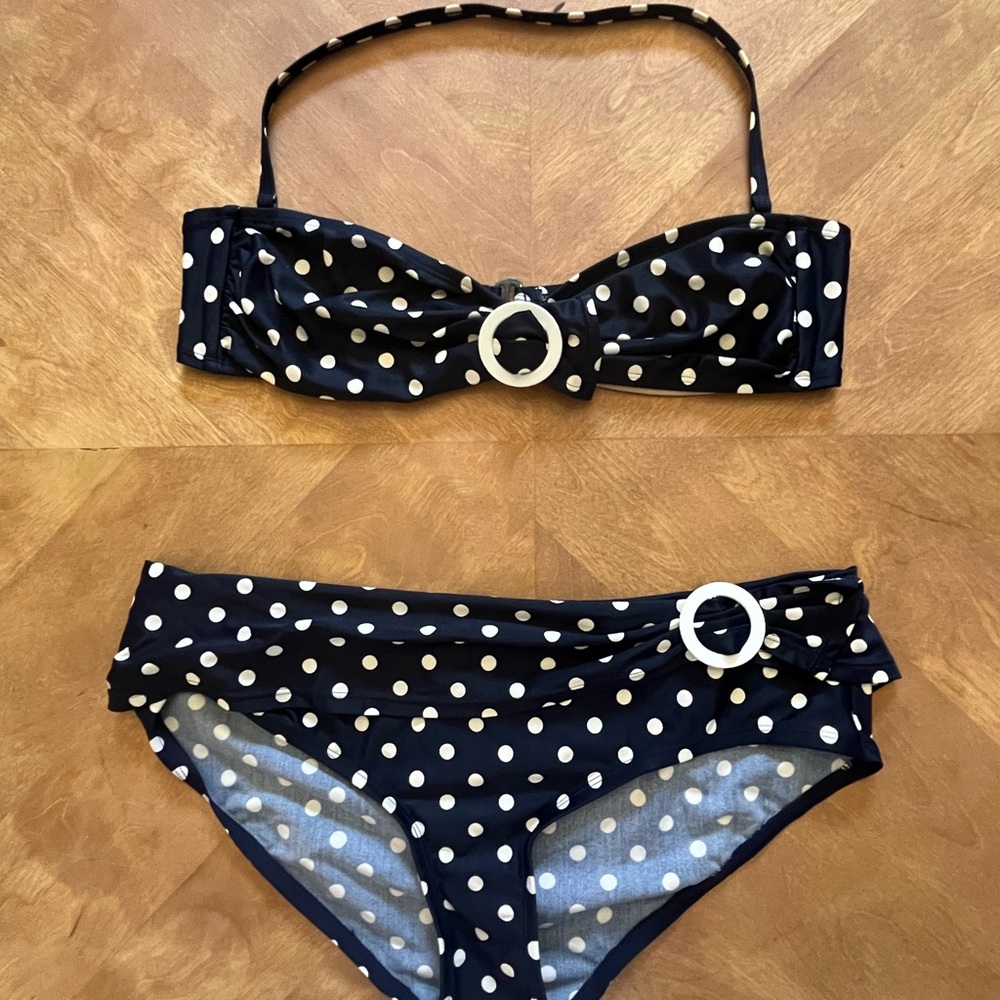 GAP Blue & White Polka Dot Bandeau Bikini – XL Top / L Bottom